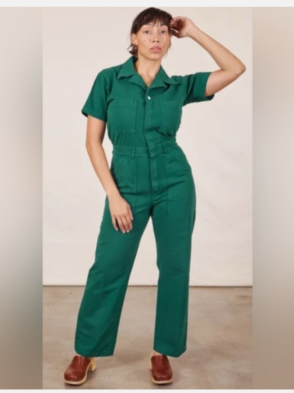 Big Bud Press Emerald Green Short Sleeve Petite Jumpsuit
